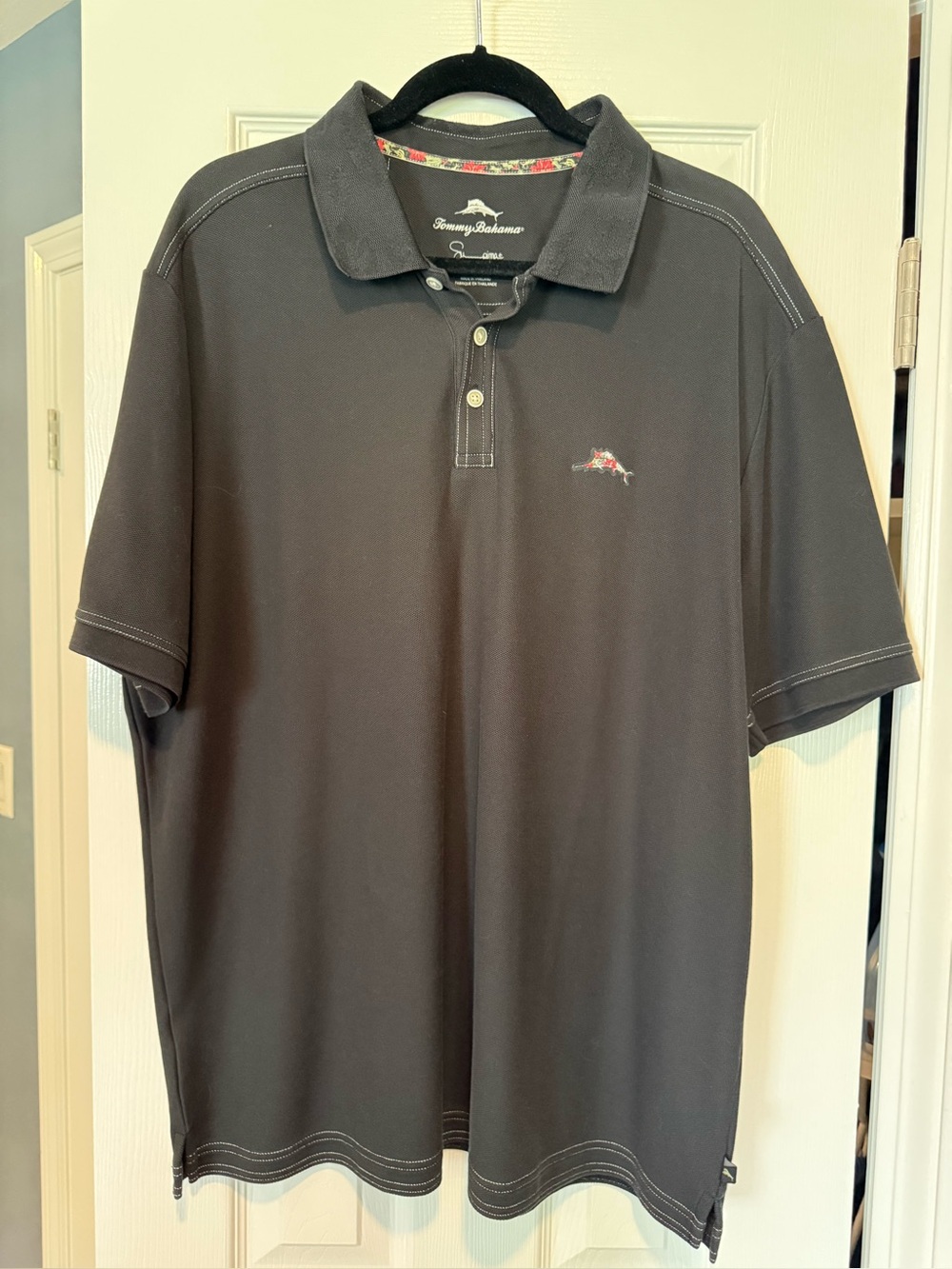 Tommy Bahama Black XXL Polo with Subtle Floral Emboss